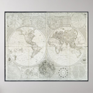 Terraquous Wereldbol door Samuel Dunn   1787 Poster
