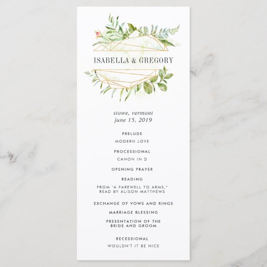 Terrarium bruiloft ceremonie programma programmakaart (Voorkant)