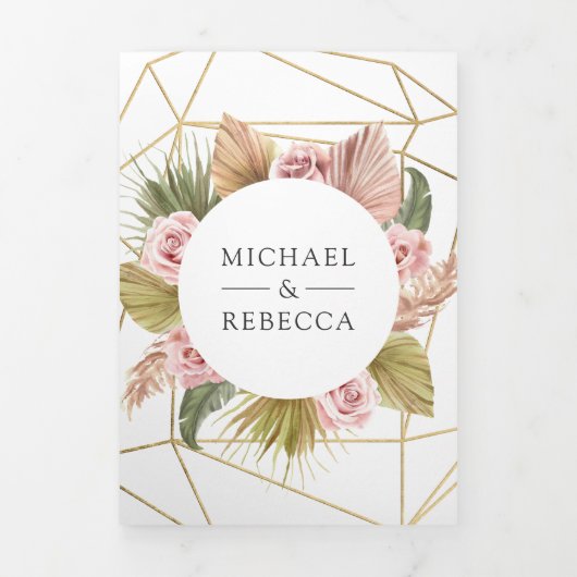 Terrarium Pampas Dusty Roses QR Code Weddenschap Drieluik Uitnodiging (Cover)