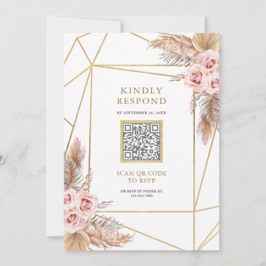 Terrarium Pampas Dusty Roses QR Code Weddenschap Kaart (Achterkant)