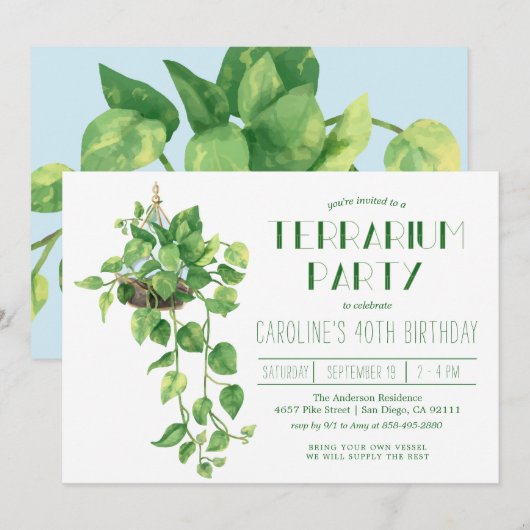 Terrarium Party Invitation Kaart (Voorkant / Achterkant)