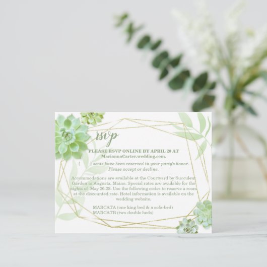 Terrarium Succulent Bruiloft RSVP & Accommodaties (Staand voorkant)