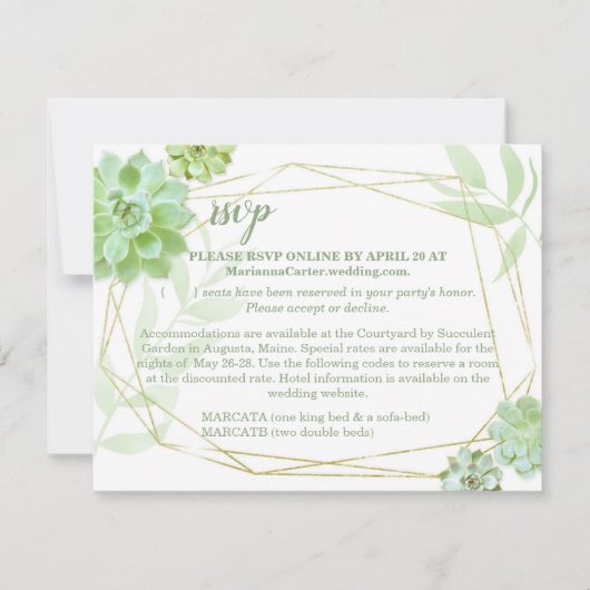 Terrarium Succulent Bruiloft RSVP & Accommodaties Kaartje (Voorkant)