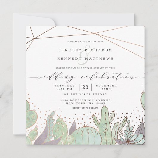 Terrarium Succulenten Geometrisch Bruiloft Vierkan Kaart (Voorkant)