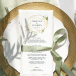 Terrarium Wedding Menu Card<br><div class="desc">Onze tuin chique bruiloft menu beschikt over uw voorgerechten, voorgerechten en desserts in elegante letters, met uw namen en trouwdatum omringd door een gouden geometrische rand geaccentueerd met weelderige groene waterverf gebladerte. Coördineert met ons Terrarium bruiloft collectie. Gebruik de velden sjabloon om uw menugegevens toe te voegen en klik vervolgens...</div>
