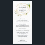Terrarium Wedding Menu Card<br><div class="desc">Onze tuin chique bruiloft menu beschikt over uw voorgerechten, voorgerechten en desserts in elegante letters, met uw namen en trouwdatum omringd door een gouden geometrische rand geaccentueerd met weelderige groene waterverf gebladerte. Coördineert met ons Terrarium bruiloft collectie. Gebruik de velden sjabloon om uw menugegevens toe te voegen en klik vervolgens...</div>