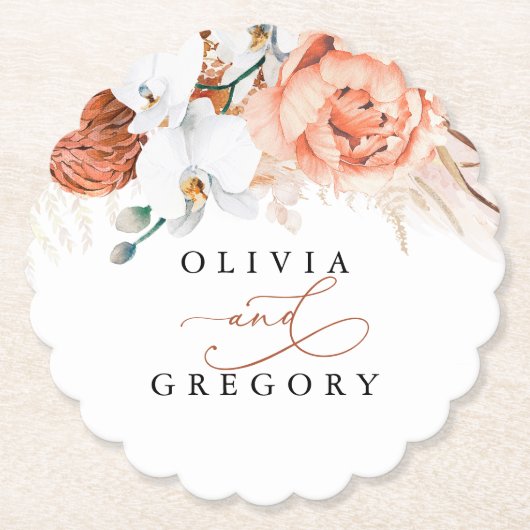 Terrarotabloemen Pampasgras Elegant Tropisch Kartonnen Onderzetters (Voorkant)