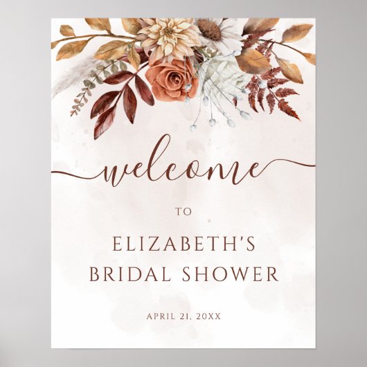 Terrarotta bloem boho herfst bruiloft feest begrro poster (Voorkant)