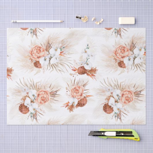 Terrarotta Bloemen Pampas Gras Tropisch Boheems Tissuepapier (Craft)