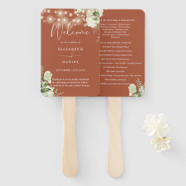 Terrarotta bloemenslinger lichtjes huwelijksprogra handwaaier