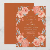 Terrarotta Blush Botanische Bloei Bruiloft Kaart (Voorkant / Achterkant)