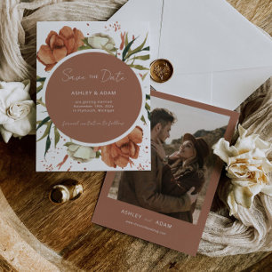 Terrarotta Boheemse Bloemen Save the Date Uitnodig Kaart