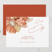 Terrarotta Boho Gedroogde Bloem Pampas Bewaar de D Save The Date (Voorkant / Achterkant)