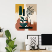 Terrarotta botanische abstracte moderne wandkunst poster (Thuiskantoor)