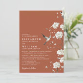 Terrarotta Chinoiserie Bloem QR Code Trouwen Kaart (Staand voorkant)