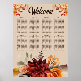 Terrarotta Herfst Bloemige Trouw Stoelenkaart Poster