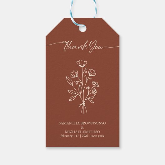 Terrarotta kalligrafie boho botanicals bedankt cadeaulabel (Voorkant)