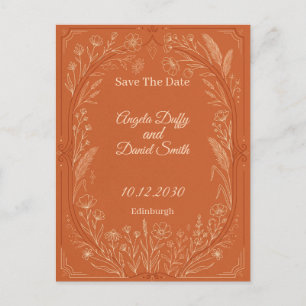 Terrarotta lijnkunst bloemensave the date briefkaart