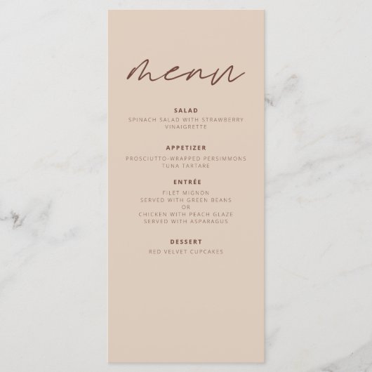 Terrarotta Minimalistische Boho Elegante Moderne T Menu (Voorkant)