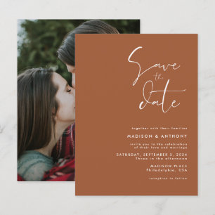 Terrarotta Minimalistische Save the Date Trouwfoto Uitnodiging Briefkaart