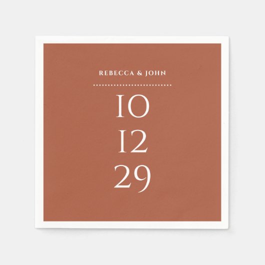 Terrarotta Minimalistische Speciale Datum Huwelijk Servet (Voorkant)