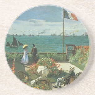 Terras aan de zee door Claude Monet Zandsteen Onderzetter