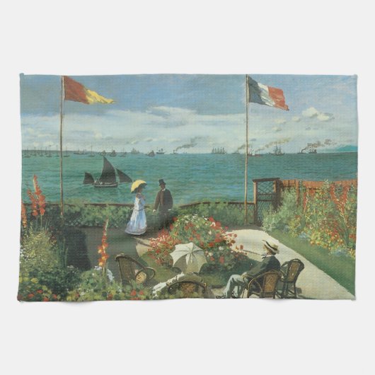 Terras bij de zee door Claude Monet Theedoek (Horizontaal)