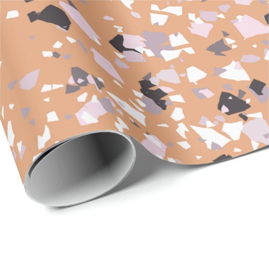 Terrazzo Abstract Pattern Terracotta Cadeaupapier (Rol Hoek)