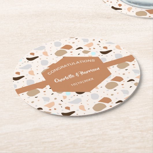Terrazzo Abstracte Earthy Modern Ronde Kartonnen Onderzetter (Gebogen)