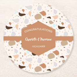 Terrazzo Abstracte Earthy Modern Ronde Kartonnen Onderzetter