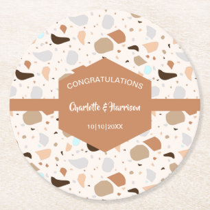 Terrazzo Abstracte Earthy Modern Ronde Kartonnen Onderzetter