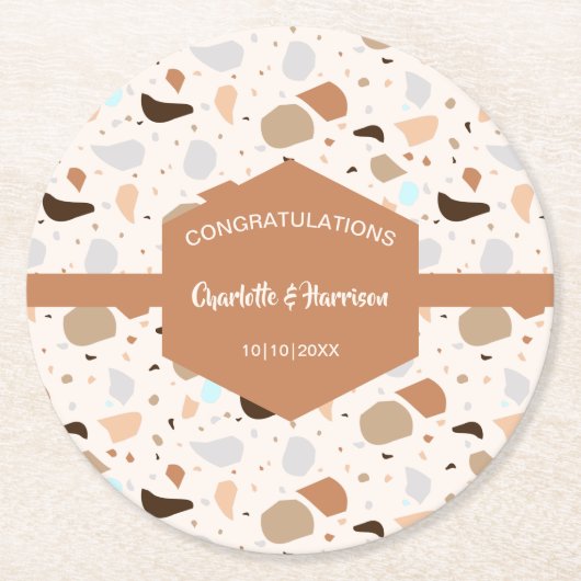 Terrazzo Abstracte Earthy Modern Ronde Kartonnen Onderzetter (Voorkant)