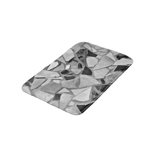Terrazzo Black en White Grey Modern Mosaic Art Badmat (Gekanteld)