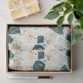 Terrazzo Blauwgroen en Gouden Patroon Decoupage Tissuepapier (Geschenk)