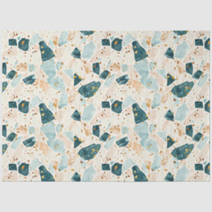 Terrazzo Blauwgroen en Gouden Patroon Decoupage Tissuepapier