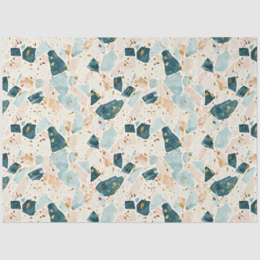 Terrazzo Blauwgroen en Gouden Patroon Decoupage Tissuepapier (Voorkant)