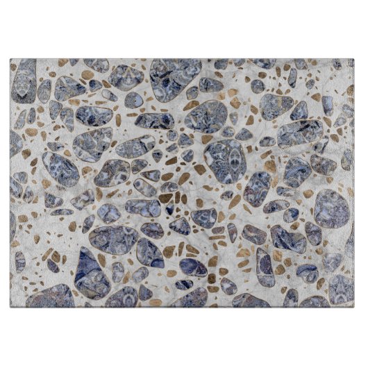 Terrazzo - Blue Agate en goud op marmer #1 Snijplank (Voorkant)