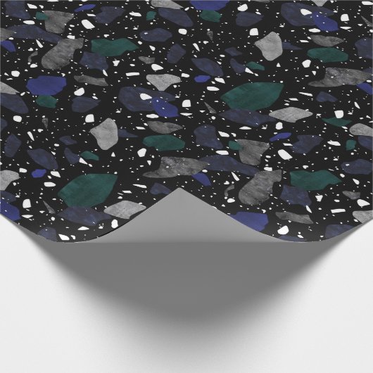 Terrazzo Blue Green Grey Tile Print Wrapping Paper Cadeaupapier (Hoek)