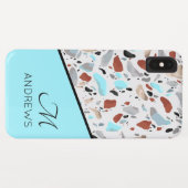 Terrazzo Blue Monogram - Gepersonaliseerde naam Case-Mate iPhone Case (Achterkant (horizontaal))
