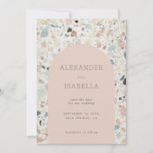 Terrazzo Blush Abrikoos Pastel Retro Arch Bruiloft Save The Date (Voorkant)
