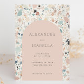 Terrazzo Blush Abrikoos Pastel Retro Arch Bruiloft Save The Date