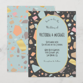 Terrazzo brass inlay modern bruiloft kaart