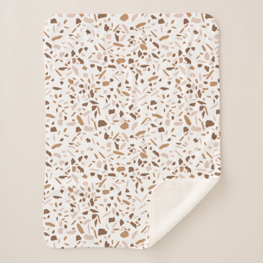 Terrazzo Bruin Beige Wit Neutrale Kleuren Sherpa Deken (Voorkant)