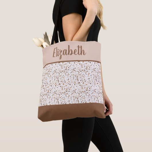 Terrazzo Bruin en Beige en Wit Abstract Tote Bag (Dichtbij)