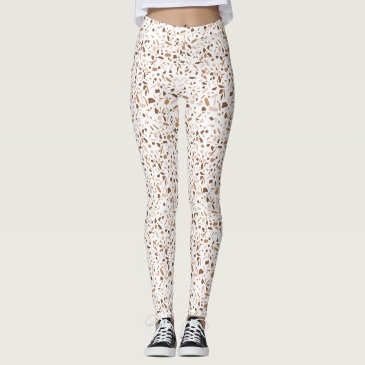 Terrazzo bruin en beige en wit leggings (Voorkant)