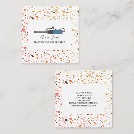Terrazzo Curling Iron Salon Cosmetoloog Vierkante Visitekaartje (Voorkant / Achterkant)