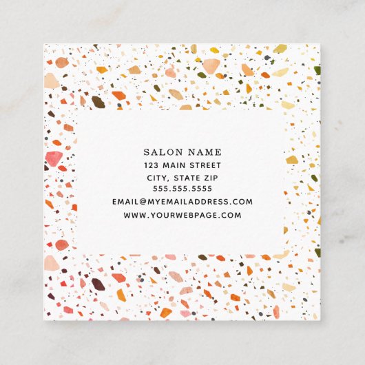 Terrazzo Curling Iron Salon Cosmetoloog Vierkante Visitekaartje (Achterkant)