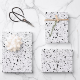 Terrazzo Elegant Black en White Grey Retro Inpakpapier Vel