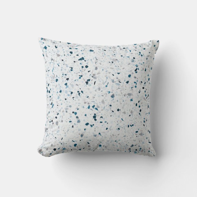 Terrazzo Elegant Blauwgroen Blue Green White Grey  Kussen (Voorkant)