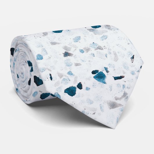 Terrazzo Elegant Blauwgroen Blue Green White Grey  Stropdas (Opgerold)